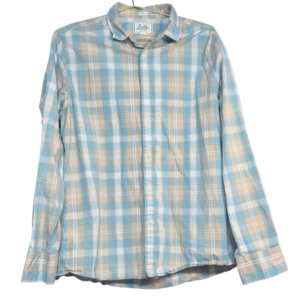 Bixby Pastel Blue White Plaid Button Down Men's Large Tall